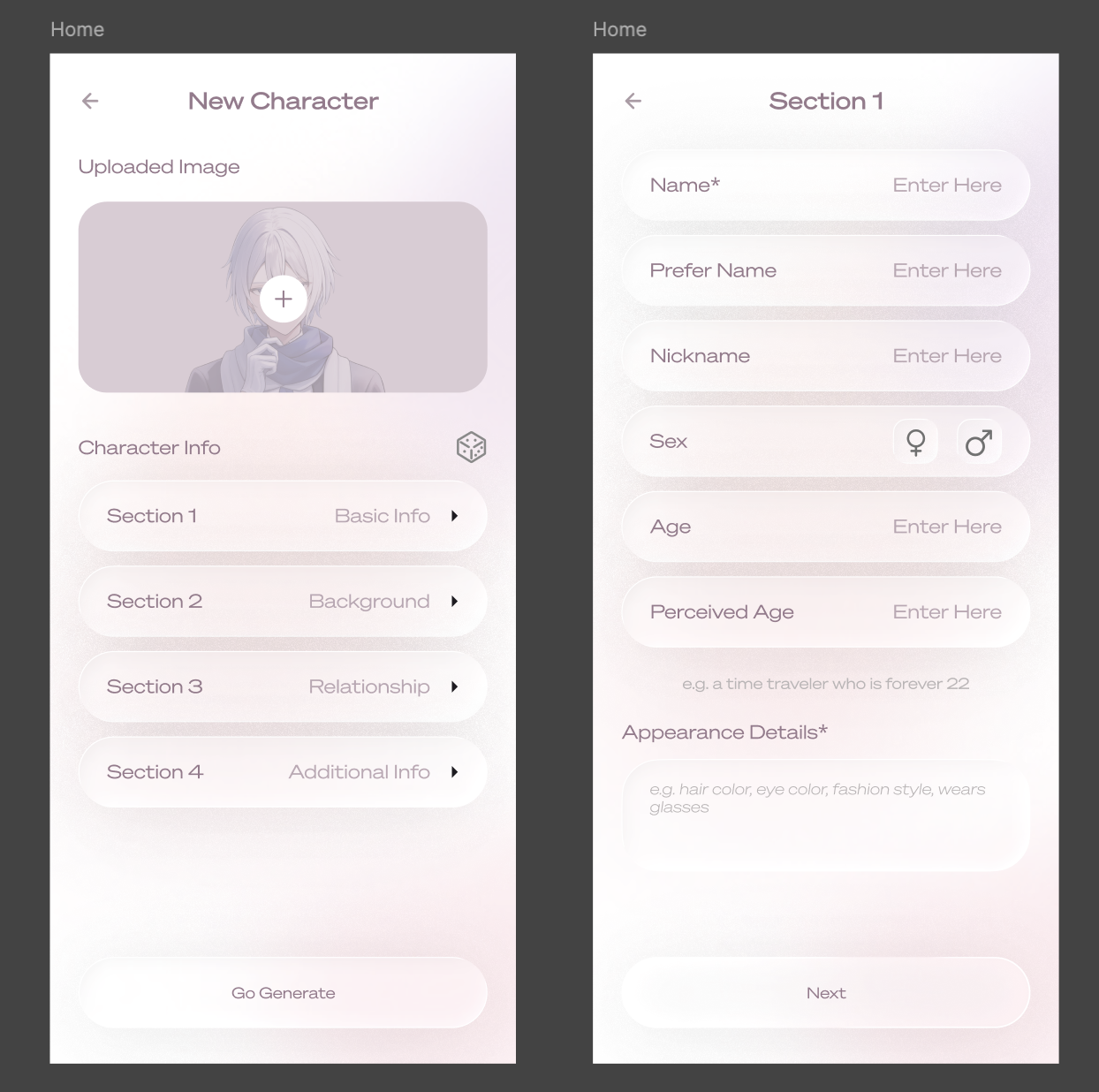 LuvLuvDaily — new character creation flow